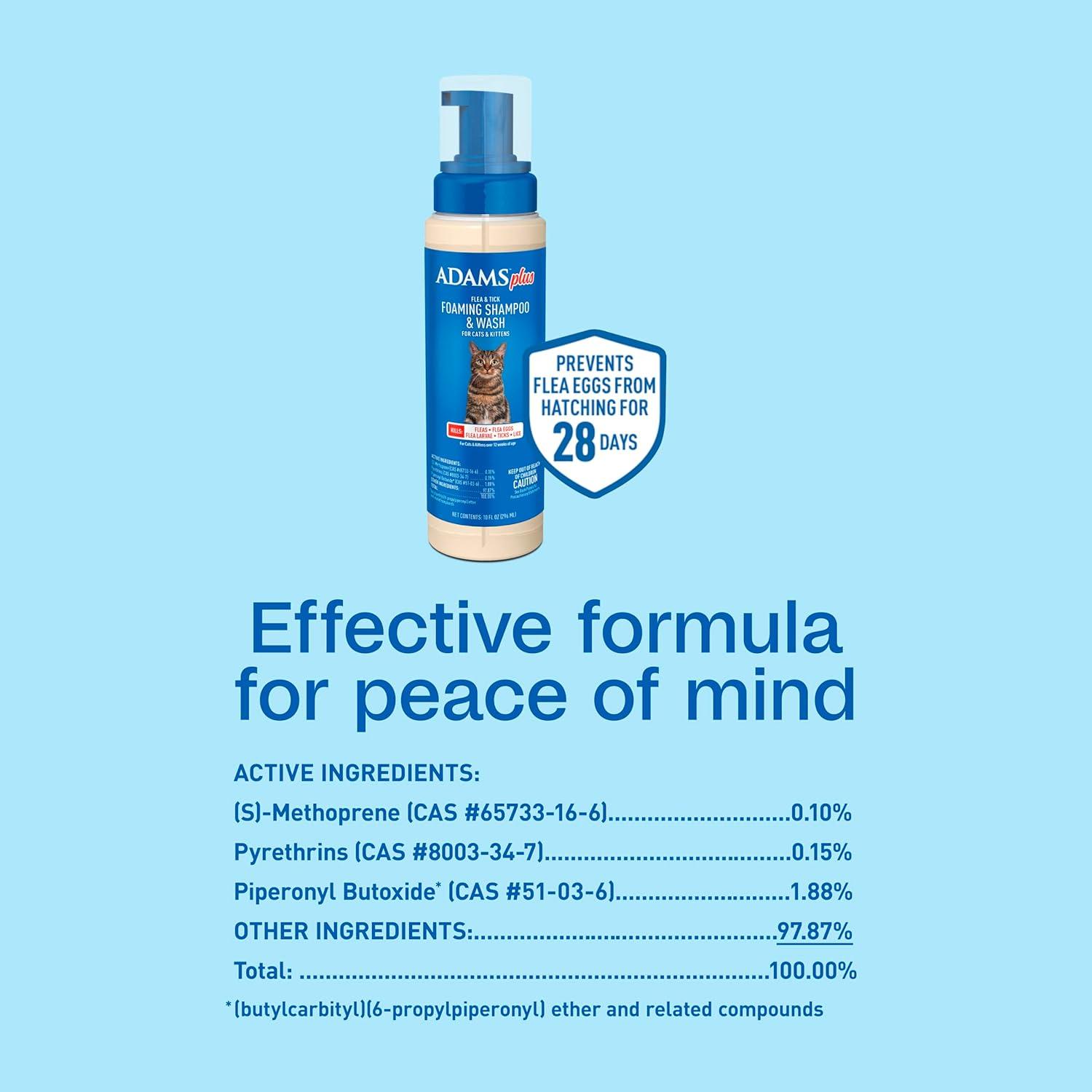 imageADAMS Plus Flea ampamp Tick Foaming Shampoo ampamp Wash for Cats ampamp Kittens Over 12 Weeks Sensitive Skin Flea Treatment for Cats ampamp Kittens Kills Adult Fleas Ticks and Lice On Contact 10 Ounces