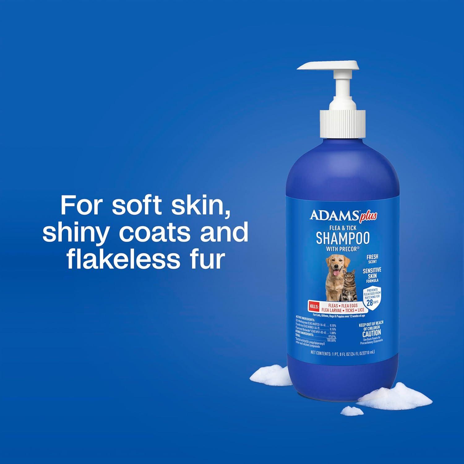 imageAdams Plus Flea ampamp Tick Shampoo with Precor for Cats Kittens Dogs ampamp Puppies Over 12 Weeks Of Age Sensitive Skin Flea Treatment for Dogs ampamp Cats Kills Adult Fleas Flea Eggs Ticks and Lice 6 Oz24 Ounces