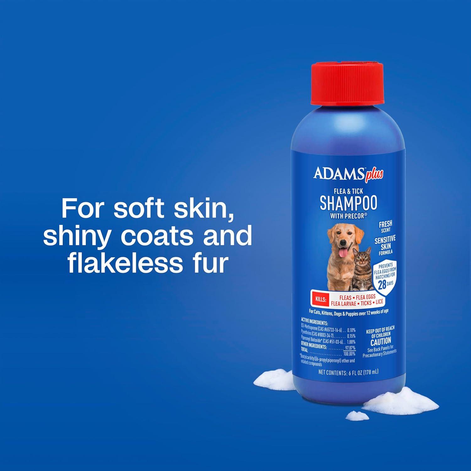 imageAdams Plus Flea ampamp Tick Shampoo with Precor for Cats Kittens Dogs ampamp Puppies Over 12 Weeks Of Age Sensitive Skin Flea Treatment for Dogs ampamp Cats Kills Adult Fleas Flea Eggs Ticks and Lice 6 Oz6 fluid ounces