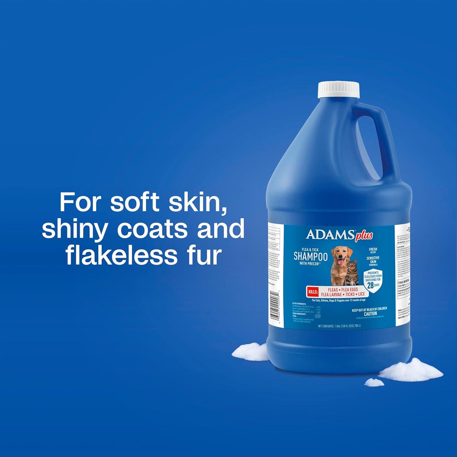 imageAdams Plus Flea ampamp Tick Shampoo with Precor for Cats Kittens Dogs ampamp Puppies Over 12 Weeks Of Age Sensitive Skin Flea Treatment for Dogs ampamp Cats Kills Adult Fleas Flea Eggs Ticks and Lice 6 Oz1 Gallon