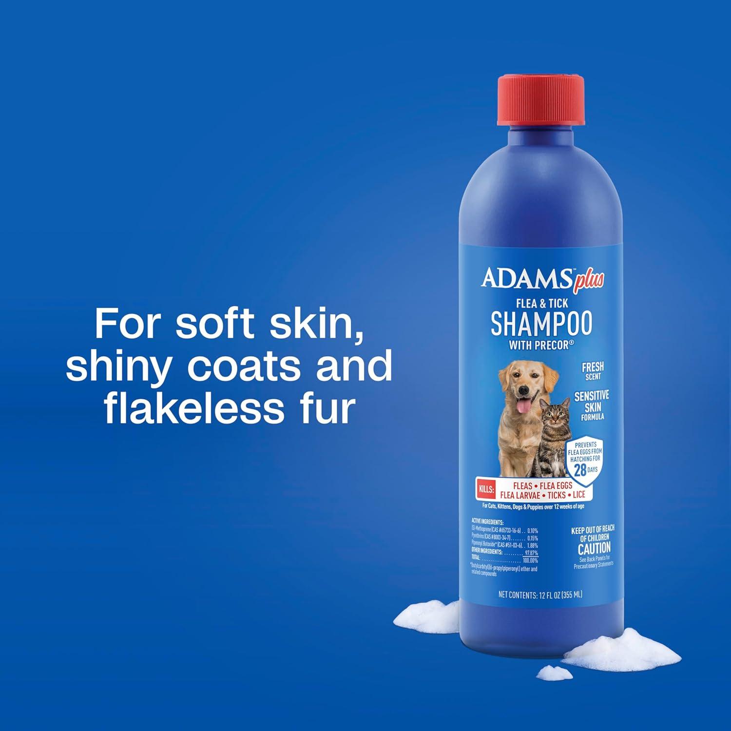 imageAdams Plus Flea ampamp Tick Shampoo with Precor for Cats Kittens Dogs ampamp Puppies Over 12 Weeks Of Age Sensitive Skin Flea Treatment for Dogs ampamp Cats Kills Adult Fleas Flea Eggs Ticks and Lice 6 Oz12 Ounces
