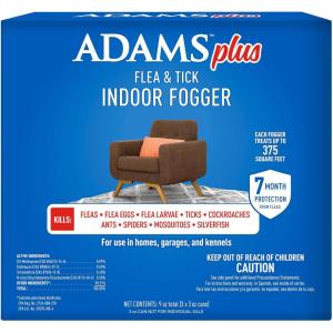 imageAdams Plus Flea ampamp Tick Indoor Fogger 3 x 3 oz Cans Kills Fleas Flea Eggs Ants Flies Wasps Cockroaches Mosquitoes and Many Other Listed Pests Each Fogger Treats Up To 3000 Cu Ft 9 Oz