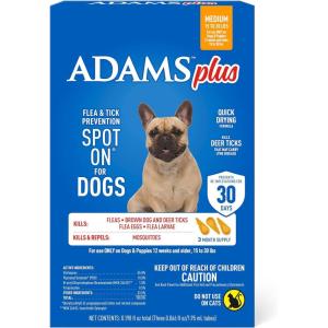 imageAdams Plus Flea ampamp Tick Prevention Spot On for Dogs 61150 Pounds 12 Weeks ampamp Older 3Month Supply Kills Fleas Flea Eggs Flea Larvae ampamp Brown Dog ampamp Deer Ticks Kills ampamp Repels Mosquitoes For 30 DaysMedium Dog 1530 Pounds