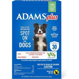 imageAdams Plus Flea ampamp Tick Prevention Spot On for Dogs 61150 Pounds 12 Weeks ampamp Older 3Month Supply Kills Fleas Flea Eggs Flea Larvae ampamp Brown Dog ampamp Deer Ticks Kills ampamp Repels Mosquitoes For 30 DaysLarge Dog 3150 Pounds